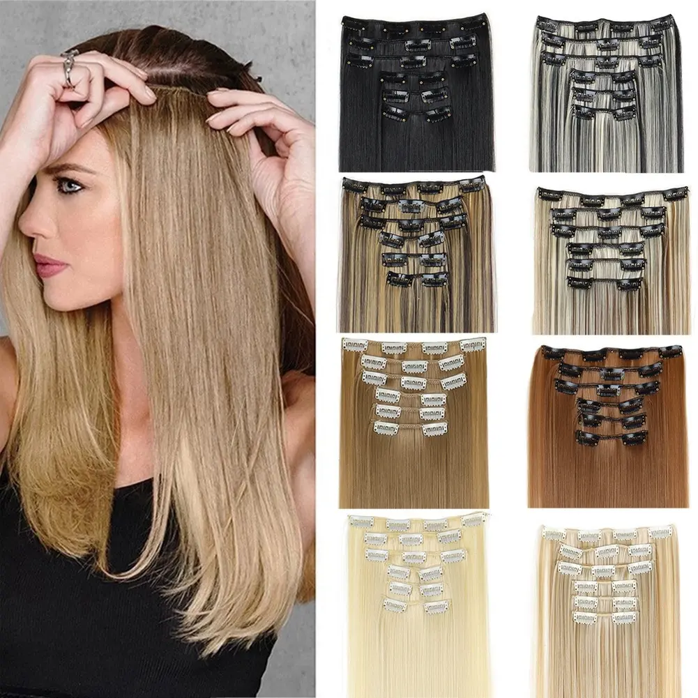 SyntheticHair Extensions Unisex 6pcs 60cm Invisible Secure Clip, Thick Natural Hairpieces with 16 Secure Clips, Long Secret Hairpiece for Valentine's Day, Hair Extensions Clip In,summervibes