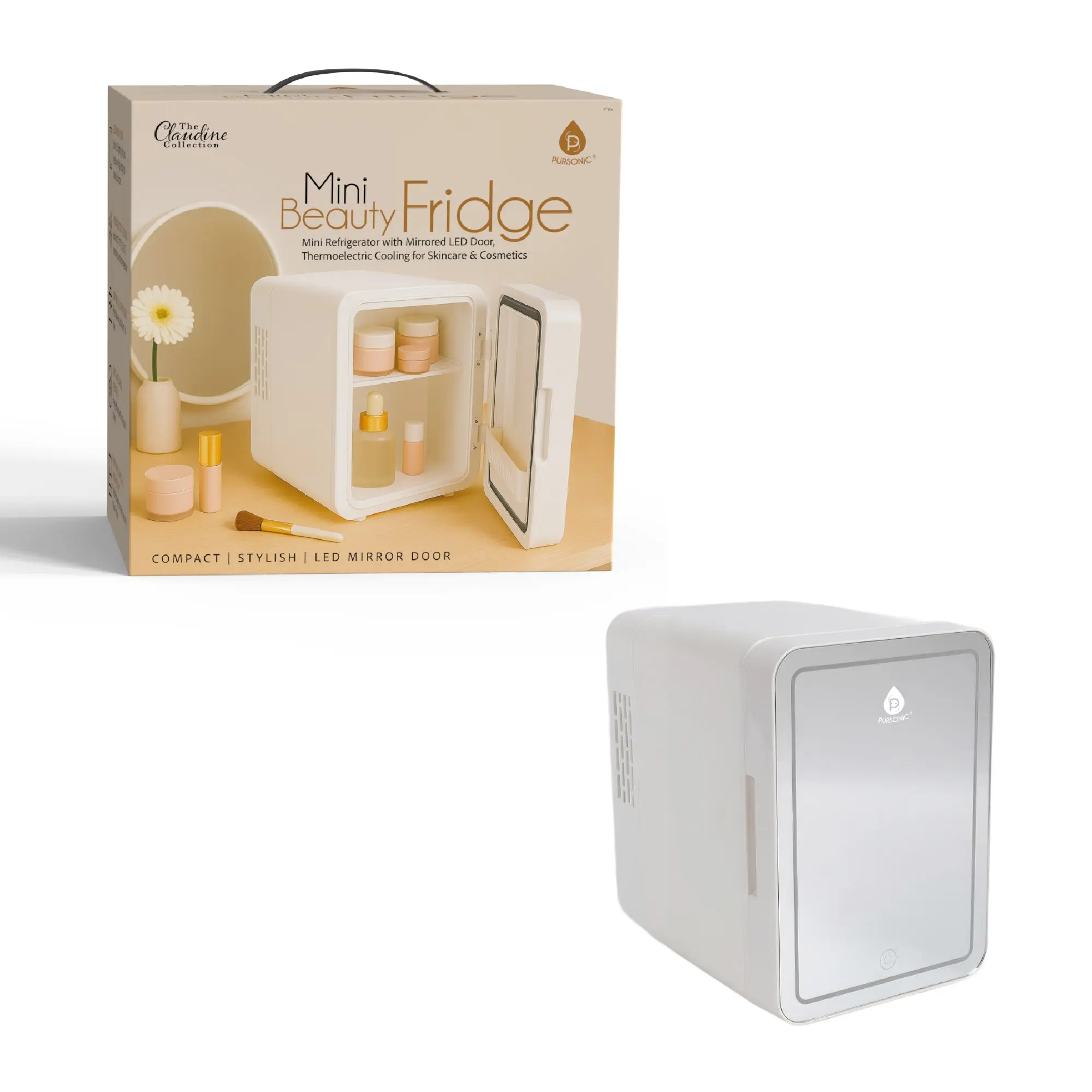 Pursonic Mini Beauty Fridge with LED Mirror Door