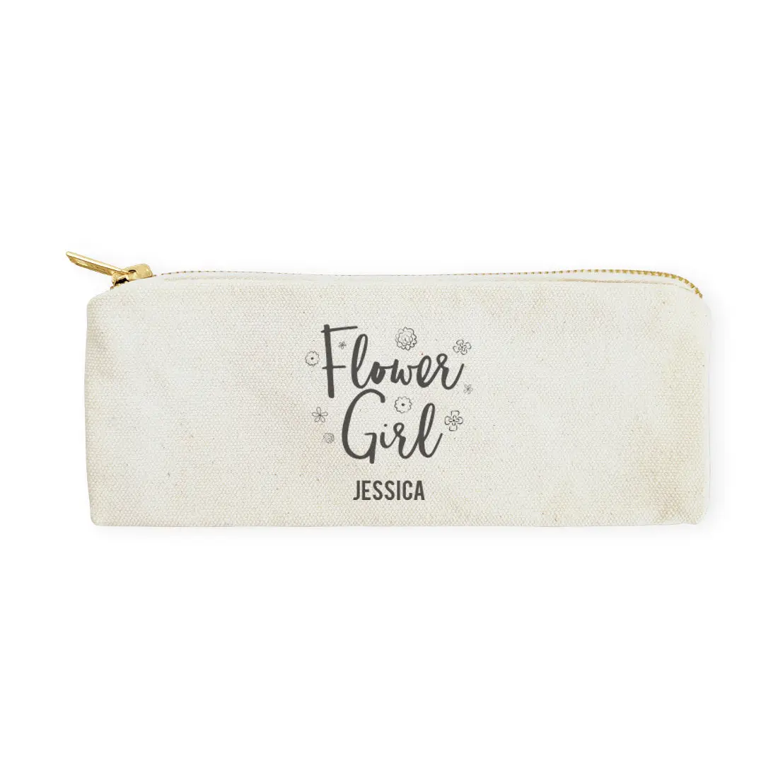 Flower Girl Personalized Cotton Canvas Pencil Case and Travel Pouch