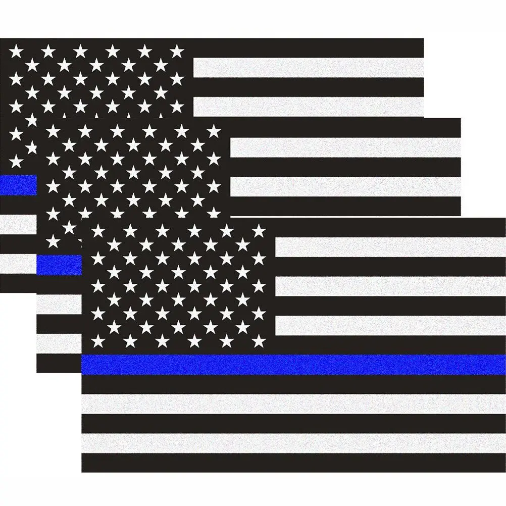 3pc Reflective Self-Adhesive Vinyl American Flag Car Stickers - 5in Wide, 3in High, Water Resistant Automotive Exterior Accessories, Thin Blue Line Law Enforcement Tribute, Night Visibility, Easy-to-Apply for Vehicles Bumpers