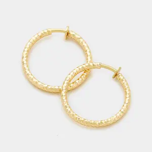 Gold Textured Clip On Hoop Earrings | 1.25" | 236404
