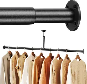 Adjustable Closet Rods for Hanging Clothes 17 to 82 inch Black Heavy Duty clothes rod for closet, Laundry, Bathroom, RV Closet Organization and Storage