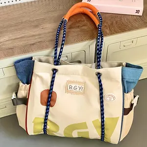 Women's Large Capacity Tote Bag with Magnetic Closure & Adjustable Strap - Color Block Design, Golden-Tone Hardware, Durable Nylon Handbag for Work, Travel, Beach - Perfect Gift For Women, Stylish Carryall, Sturdy Construction, Spacious Purse