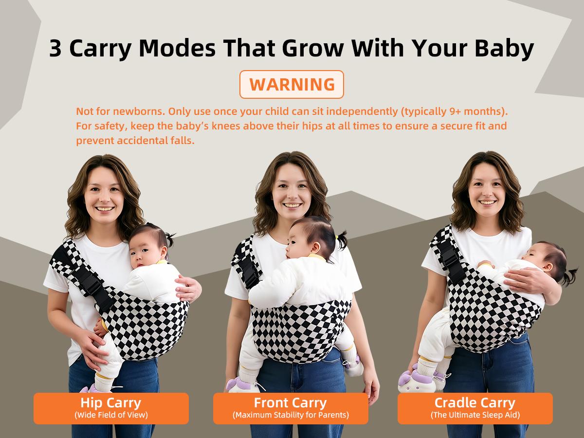 LUJIFO Checkerboard Side Baby Carrier, Lightweight Cotton Linen Sling Carrier for Toddler, Easy Carry Babywearing Essential LUJIFO Checkerboard Side Baby Carrier, Lightweight Cotton Linen Sling Carrier for Toddler, Easy Carry Babywearing Essential