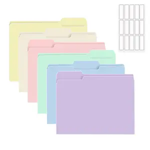 6/18 Pcs Morandi Manila Folders 8.5x11 Inch 1/3-Cut Tab Colored Plastic File Folders Letter Size Aesthetic Office School Business Document Organizers