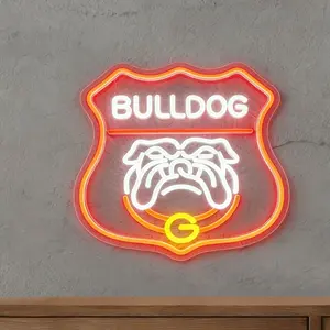 Bulldog Shield Neon Wall Decor, Single Color LED Sign, USB Powered, Perfect for Garage, Auto Repair Shop, Man Cave Decoration