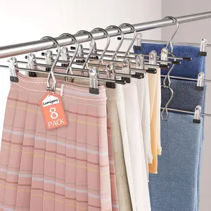 Pants Hangers Space Saving,Stackable Skirt Hangers with Clips, Hanging Closet Organizer and Storage,Clothes Hangers, College Dorm Essentials Apartment Essentials- 8 Pack wudian