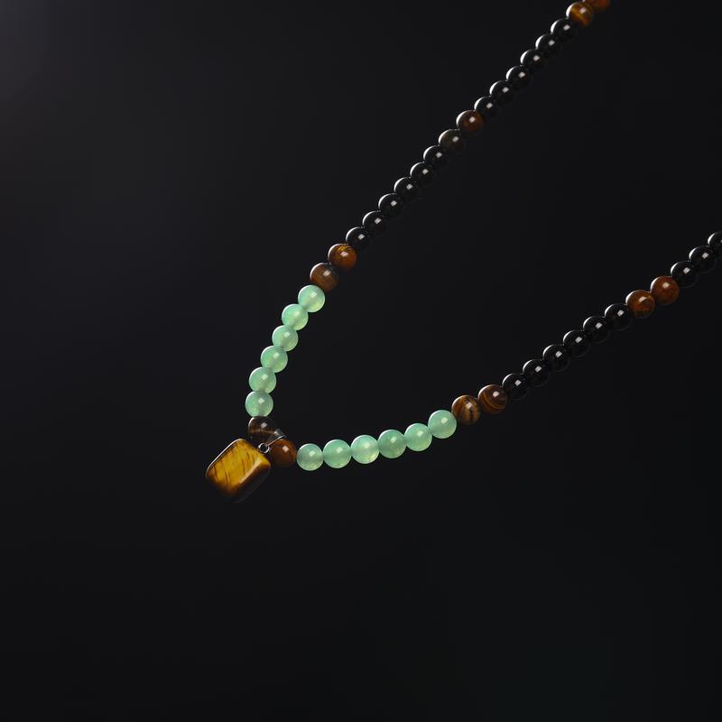 Money Attraction Necklace With GreenAventurine & Tiger Eye Pendant Healing Crystal Stone ，Anniversary, Vacation &Theme Parties Jewelry Charms Abundance Crystal bracelet，Long Chain，Sweater chain，Ideal Gift Jewelry for Men and Women