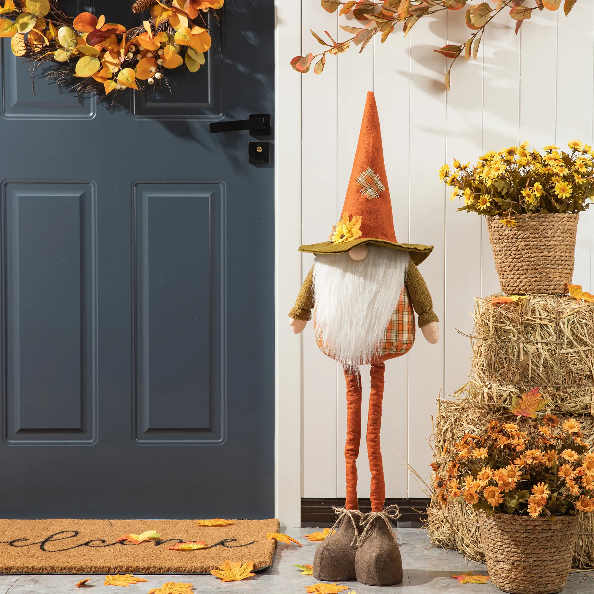 Glitzhome 39"H/27''H Telescoped Fabric Fall Gnome Standing Decor