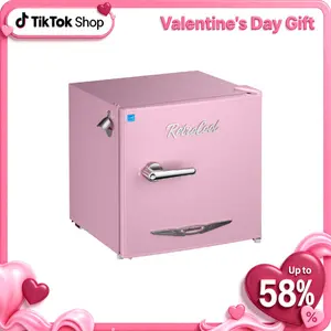 Upstreman retro mini fridges 1.7 Cu.Ft Pink Classic Metal Handle Side Bottle Opener Adjustable Thermostat Energy Saving Compact Refrigerator for Office Bedroom Dorm FR17 Pro