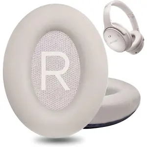 Earpads for Bose QuietComfort 45 (QC45)/QuietComfort SE (QC SE), Ear Pads Cushions Enhanced Foam Noise Isolation Improved Comfort Softer Protein Leather-White Smoke