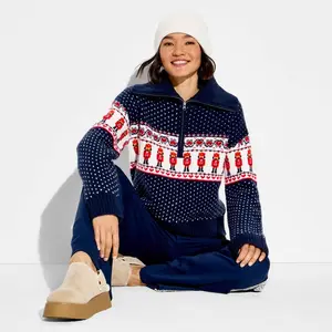 Women's Polo Collar Quarter Zip Novelty Pullover Sweater - Wild Fable