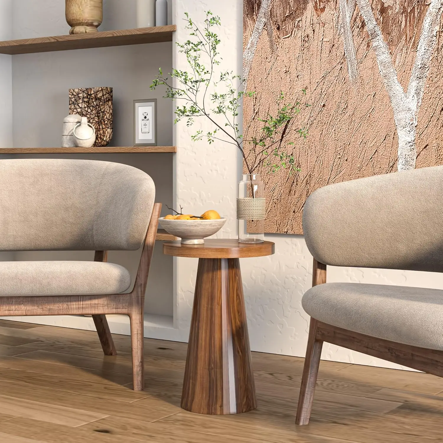 LUVIOHOME Mid-Century Modern Round Fluted Edge Accent Table - Compact Indoor Pedestal Furniture, Easy Setup, Fluted Edge Detail Draws the Eye, for Living Room, Bedroom