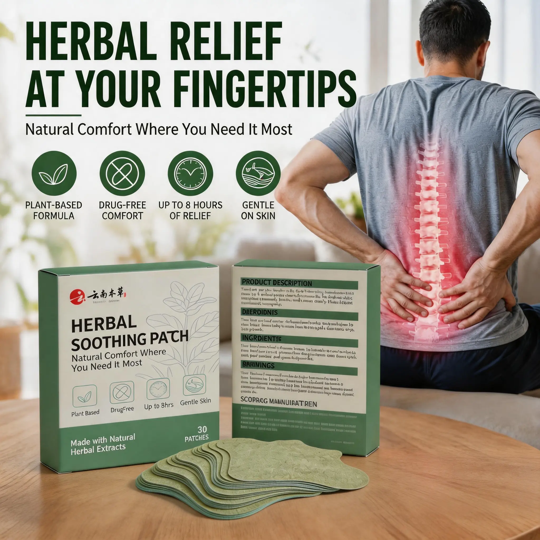 Long Lasting Lower Back Heat Patches, Herbal Warming Pads for All Day Comfort, 30PCS Lumbar Care Patches for Work, Home, Sports Recovery, Travel & Relaxing Daily Support