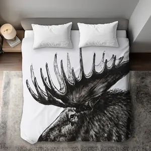 360 Stand King Size Duvet Cover - Monochromatic Nature Theme Rustic Moose Plume Design, Rustic Look, Machine-Washable Micromfiber, White Back, Living Room Home Decor (C1DCKSW01AZL3R)