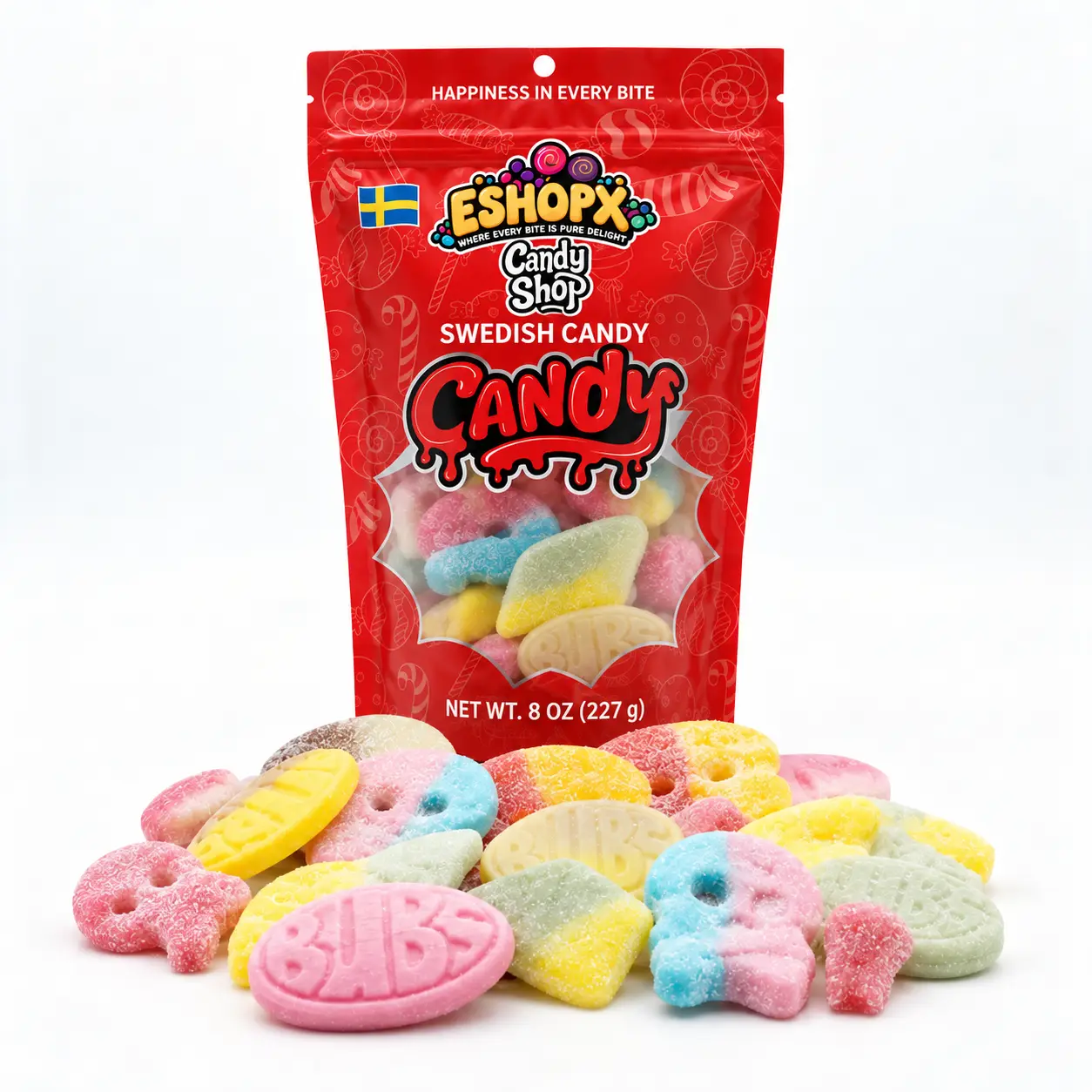 Bubs Swedish Candy Sweet/Sour Mix 1/2 lb Chewy Gummy Snack Bonbon