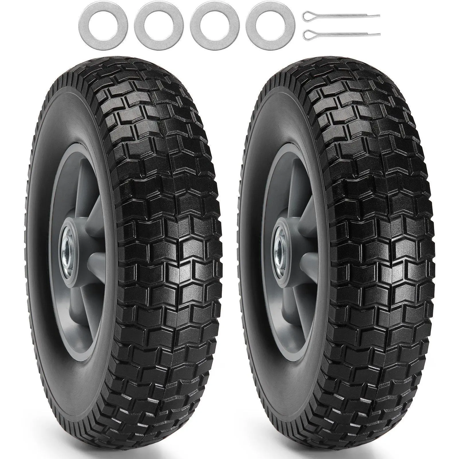 【SummerFinds】VEVOR 10" Solid PU Material Run-Flat Tubeless Tire Wheel 2-Pack, 180 lbs Dynamic Load, 220 lbs Static Load, Deep Tread Patterns, for Towing Utility Cart, Hand Truck, Dollies, with Easy Replacement & Installation for Transportation Use