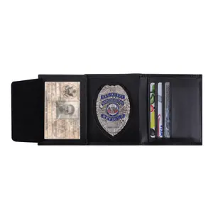 Rothco Leather ID & Badge Wallet Black - Trifold Design with 7 Card Slots & Removable Badge Tab for Police & Public Safety Professionals
