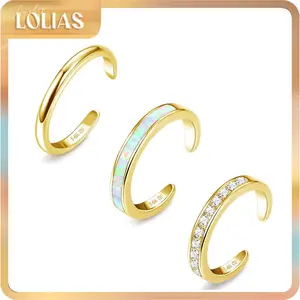 LOLIAS 3PCS 14K Gold Filled Toe Rings for Women Adjustable Silver Gold Toe Ring Set Cute Opal CZ Daisy Flower Toe Rings Open Band Hawaiian Beach Summer Foot Jewelry for Women, Adjustable Toe Rings