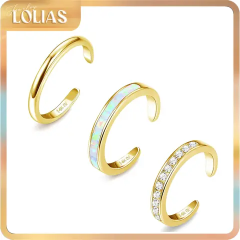 LOLIAS Women's 3PCS 14 Karat Gold Filled Adjustable Toe Rings Set - 1mm/2mm Open Band, Opal CZ Daisy Flower, Mirror Polish, Bright Shine, 20x Plating Shine, Beach Wear Foot Costume Jewelry