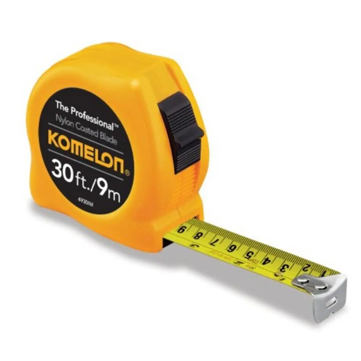 212 MAIN Komelon Usa Professional 30-ft Durable Measuring Tape, Yellow, Nylon Coated Blade, Inch/Metric Scale, Auto Retractable Tape Measure, Durable Tape Measure