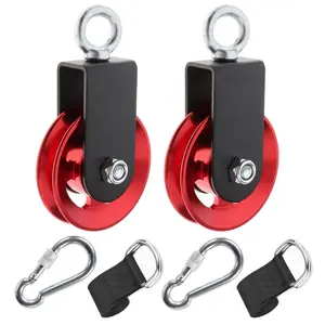 Heavy Duty Lightweight Aluminum Cable Pulleys with Hanging Strap Kit,Snatch Block Pulley Wheel for Home Gyms LAT Pulley System DIY Attachment Home Accessories(Red 2 Pack)
