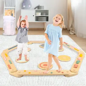 LOL-FUN Toddler Balance Beam for Kids 3-5 Montessori, Wooden Kids Balance Beam Stepping Stones, Balance Beam Toddler Obstacle Course for Kids 1-3