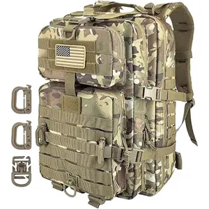 Assault Backpack, Tactical Backpack Military Army Camping Rucksack, 3-Day Pack Trip w/USA Flag Patch, D-Rings, Cp