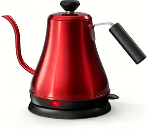 Electric Gooseneck Kettle, 0.8L Stainless Steel Cordless Portable Pour Over Pot, 1000W Quick Heating, BPA-Free, Auto Shut-Off Protection, Red for Coffee and Tea