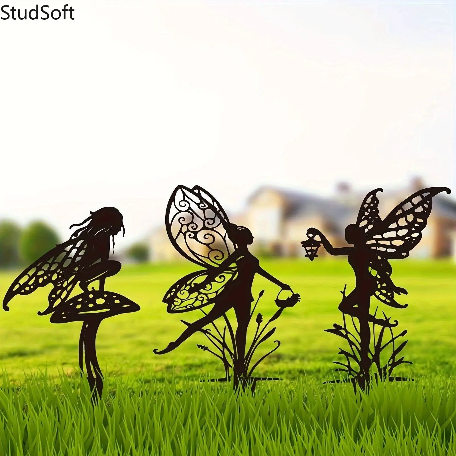 Garden Fairy Garden Stakes, Metal Fairy Yard Art Decor, Outdoor Garden Plug-in Ornaments for Patio, Lawn, Flower Pot & Courtyard