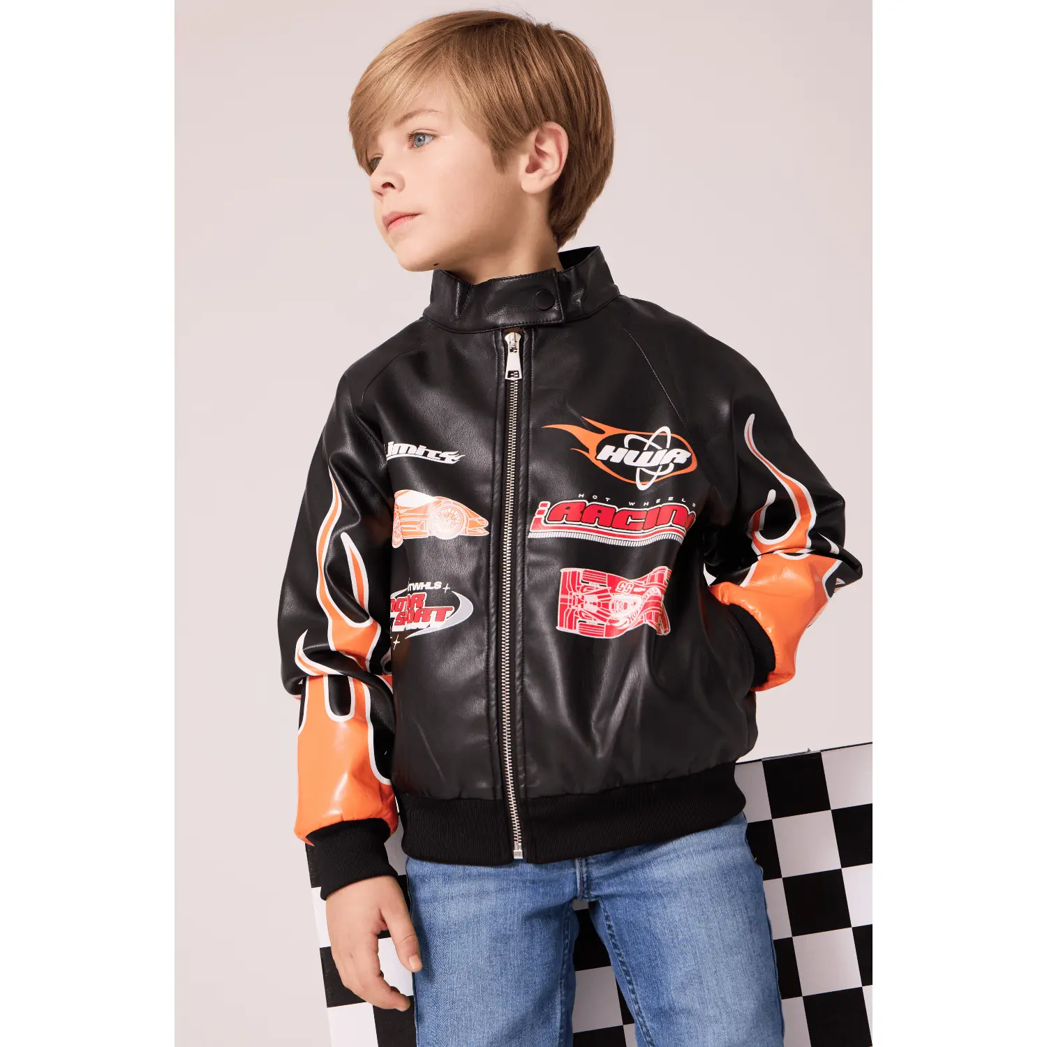 Faux Leather Racing Bomber