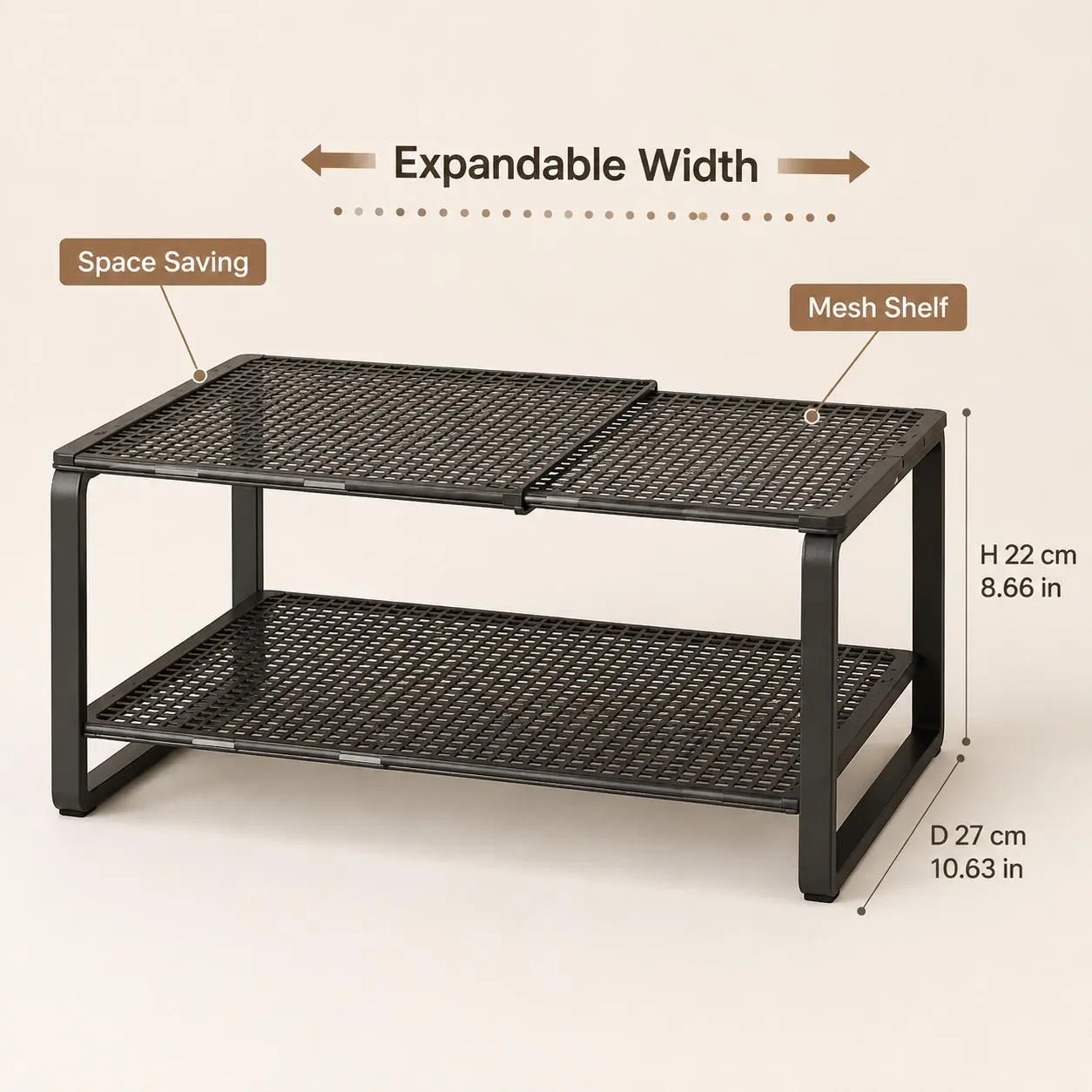 Adjustable Expandable Metal Cabinet Organizer Shelf - Farmhouse Household Storage Rack for Kitchen Countertop/Under Sink, Ideal for Mother's Day Housewarming Gifts, One Piece