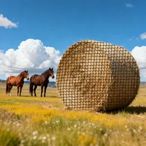 Round Bale Hay Net, 5.91 X 5.91 X 5.91 Ft, 1.65 Inch Holes, PE Material, Knotless Design, Includes Zip Ties, Needle Shuttle, Repair Twine And Storage Bag, Slow Feeder For Horses And Livestock