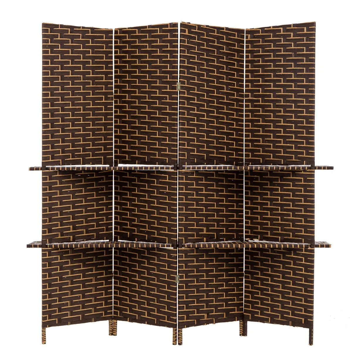 THY COLLECTIBLES Natural Bamboo Foldable Room Divider, Freestanding 4-Panel with Sturdy Dual-Way Hinges & 6 Display Shelves, 17.5"w x70.5"h x0.75"d (Each Panel), 70"w x70.5"h x0.75"d (Overall), Modern Indoor Home Decor Furniture, Ready-To-Use