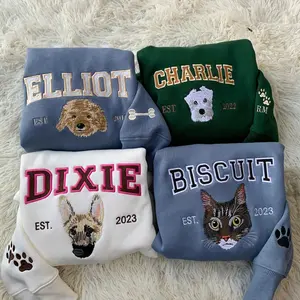 Custom Pet Embroidered Sweatshirt, Personalized Dog Photo, Cat Embroidered Hoodie, Gift for Pet Lovers, Dog Mom Gift, Custom Pet Portrait