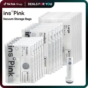 [Travel Vacuum Bag+Pump] Inspink 9/15 Pack Travel Vacuum Compression Bags with 25W Wireless Rechargeable Pump Space Saving Storage Set for Clothes Bedding & Travel Lightweight Organizer Portable Compressor for Luggage Closet