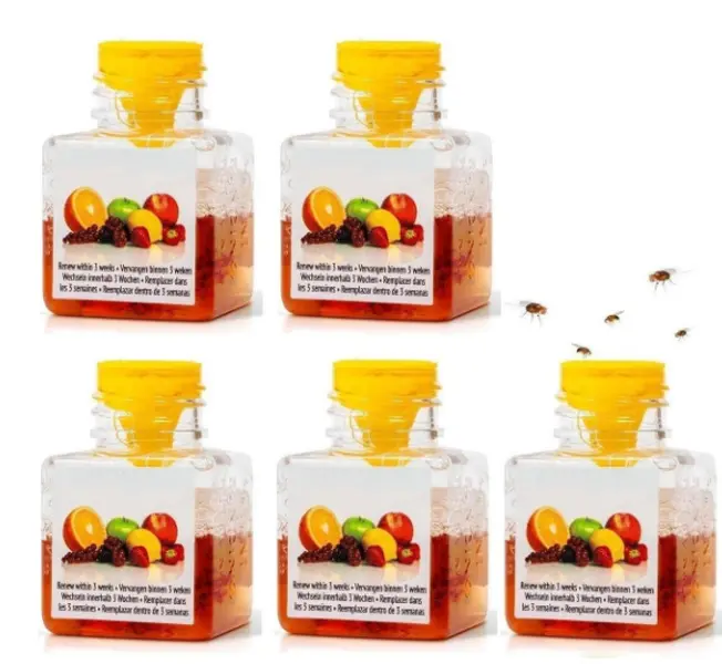 5 Bottles Highly Effective Fruit Fly Trap for Kitchen & Home | Indoor Fruit Fly Catcher | Non-Toxic