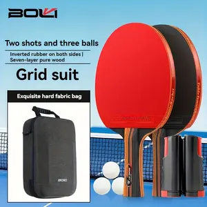 BOLI Table Tennis Racket Set, Includes Two Paddles and Three Balls, Professional Level Ping Pong Equipment, Seven Ply Rubber Bottom Plate