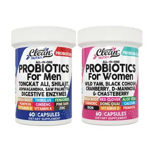 Clean Nutra His & Hers Probiotic Bundle | Tongkat Ali, Wild Yam, Black Cohosh & More for Gut Health, Energy & Wellness Healthcare Fitness Capsules [Probioforce + ProbioBloom]