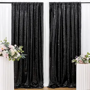 Sequin Backdrop Curtain 2 Panels 2FTx8FT Glitter Black Background Drapes for Party Halloween Christmas Decorations Birthday Wedding Photo Backdrop