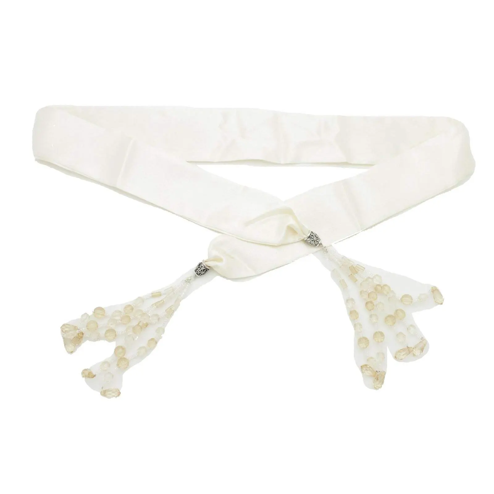 TFJ Women Fashion Wrap Around Cream Fabric Tie Sash Belt Hip Waist Long Tassel XS S