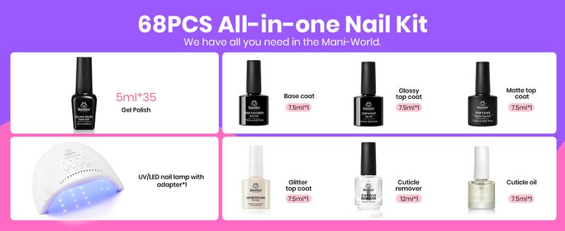 Beetles Gel Nail Polish Kit with UV Light 35 Colors All-in-one Gel Polish Nail Kit with Base and Matte&Glossy Top Coat Soak Off All Season Gel Nail Kit Manicure Tools Easter's Gift for Women Girls