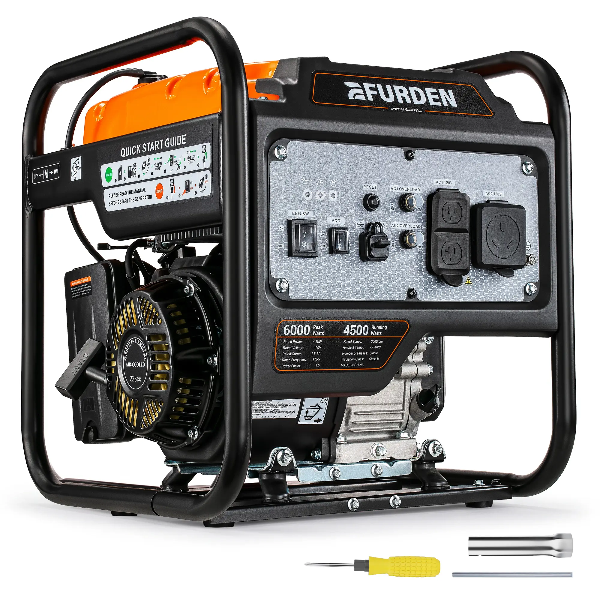 Efurden 6000 Watts Gas Powered Generator, Portable Open Frame Generator, Low Noise with ECO Mode, RV Ready, Emergency Home Backup Generator