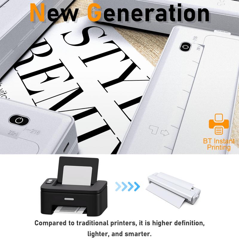 Portable A4 Thermal Printer Wireless Connectivity Rechargeable for A4 A5 A6 Size Paper & Label Paper Ideal for Work Travel Home