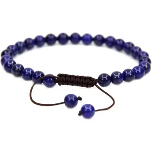 Natural Natural Lapis Lazuli Gemstone 6mm Round Beads Adjustable Bracelet 7" Unisex