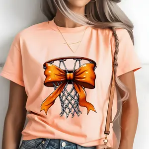 Vibrant Basketball Goal DTF Print with Big Orange Bow, Fun Touch Stylish Element Direct-to-Film Print, Ready-to-Press Accessory for T-Shirts (Printmaking & Embossing DIY Supply)