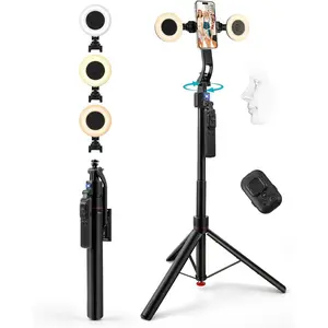 Auto   Tripod 360 Rotation,Auto-Open Tripod Stand for  & Android with Light, No App, with Remote and Gesture Control, 70" Phone Holder for Vlogging, Video Recording