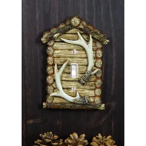 Pack of 2 Rustic Log Cabin Deer Antlers Single Toggle Switch Wall Outlet Plate