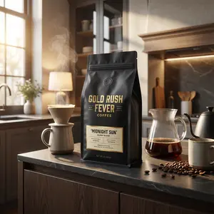 Midnight Sun Freshly Roasted Specialty Small Batch Coffee - dark chocolate base, complemented by sweet molasses and a touch of smoky spice.