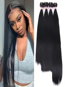Synthetic Silky Straight Quick Weave Hair Bundles Color Black 16 18 18 20 Inches 4 Bundles High Temperature Synthetic Fiber Hair Weave Extensions for Women